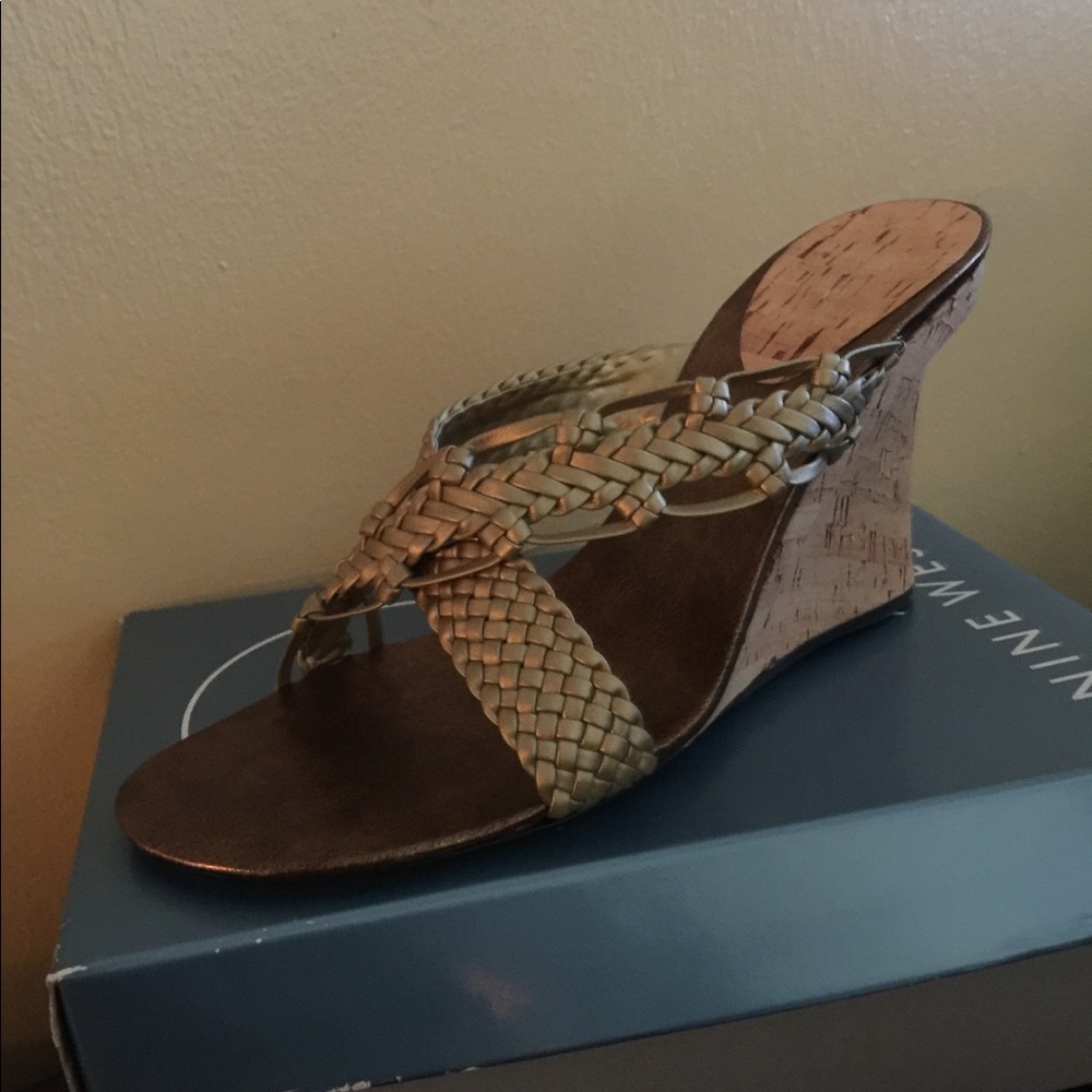 Brand New Nine West Gold Leather Sandals